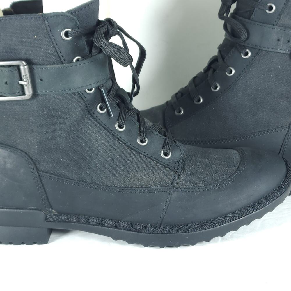 UGG Women's Tulane US7 Black Leather Canvas Waterproof Wool Lined Ankle Boots - Picture 14 of 16